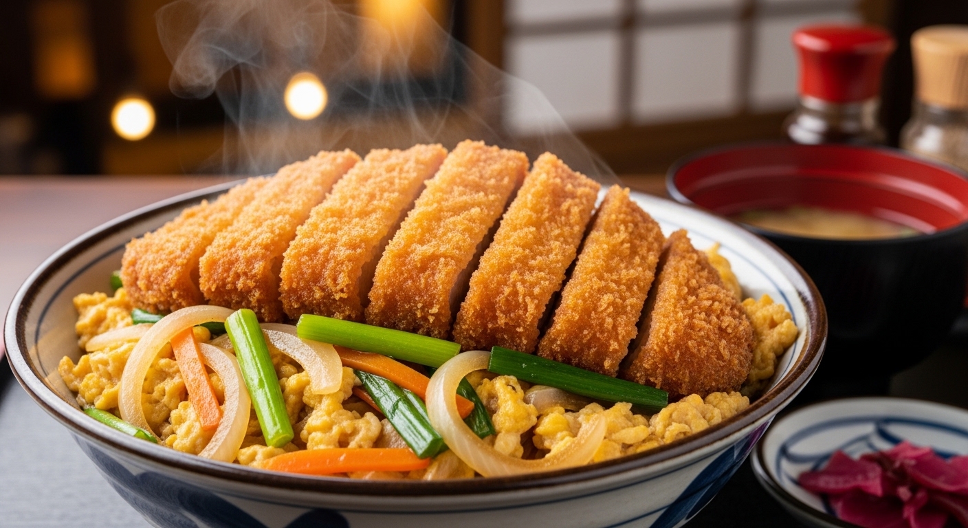 沖縄のカツ丼ランキングで人気の、野菜炒めがたっぷり乗ったボリューム満点の沖縄カツ丼