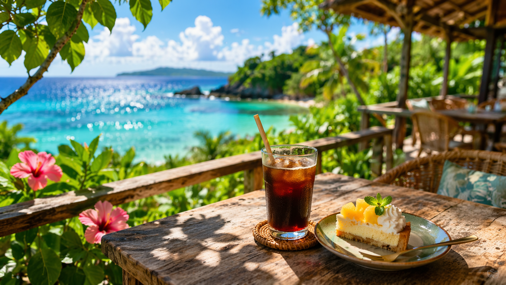 石垣島でゆったりできるカフェを選ぶ前に知っておきたいこと：石垣島で静かに過ごせるカフェ選びのポイントをイメージした海辺のテーブル