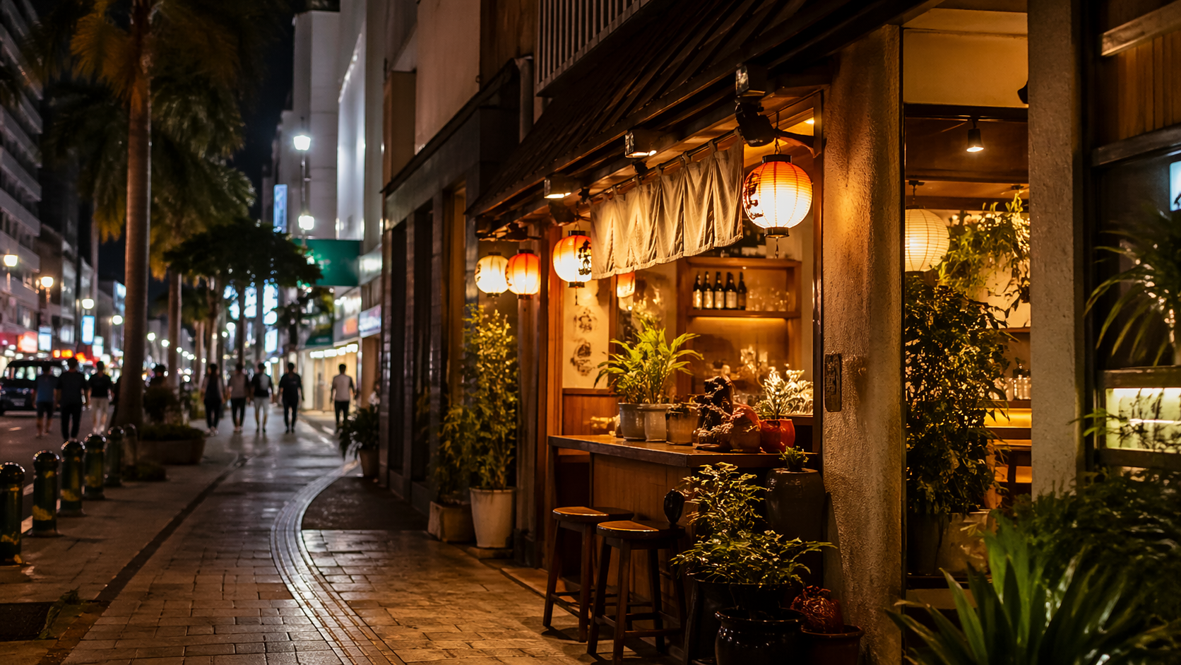 那覇の安い居酒屋を選ぶポイントをイメージした那覇の夜の街並み